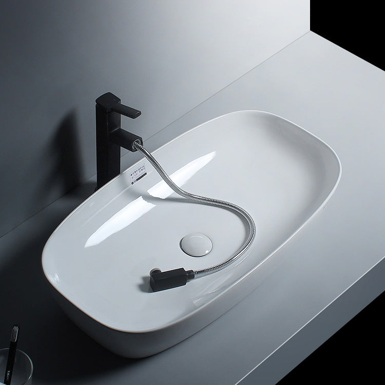 Porcelain Trough Sink Modern Simple Trough Bathroom Sink with Faucet Included