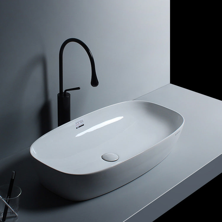 Porcelain Trough Sink Modern Simple Trough Bathroom Sink with Faucet Included