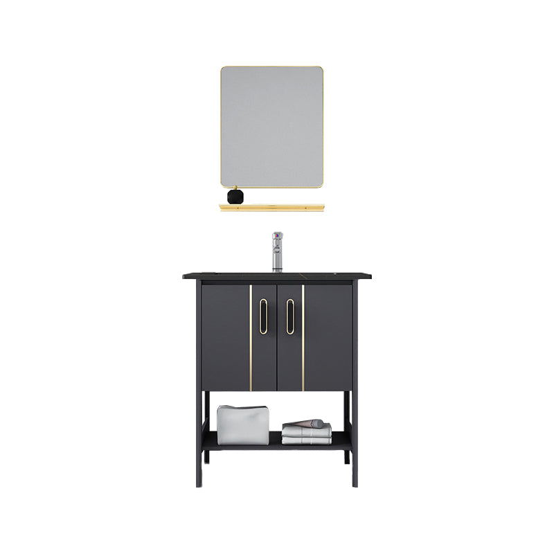 Single Sink Vanity Shelving Included Metal Frame 2 Doors Freestanding Modern Vanity