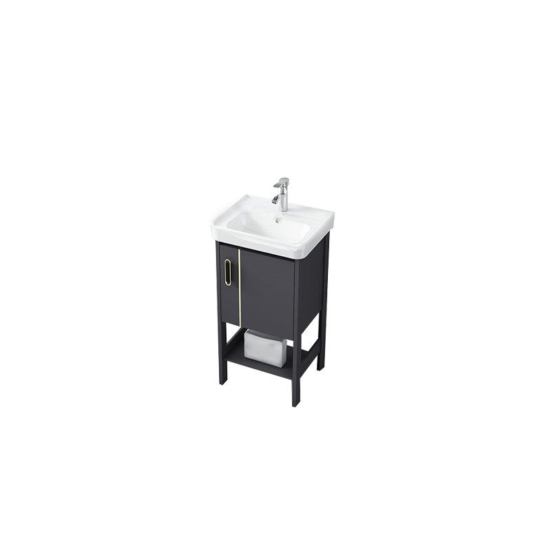 Single Sink Vanity Shelving Included Metal Frame 2 Doors Freestanding Modern Vanity