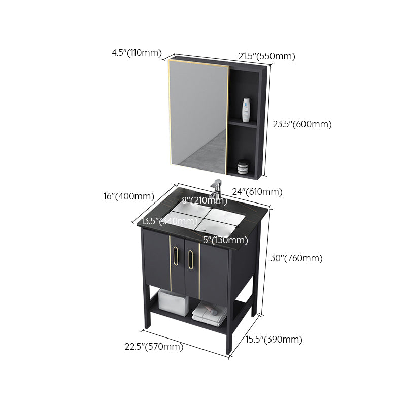 Single Sink Vanity Shelving Included Metal Frame 2 Doors Freestanding Modern Vanity