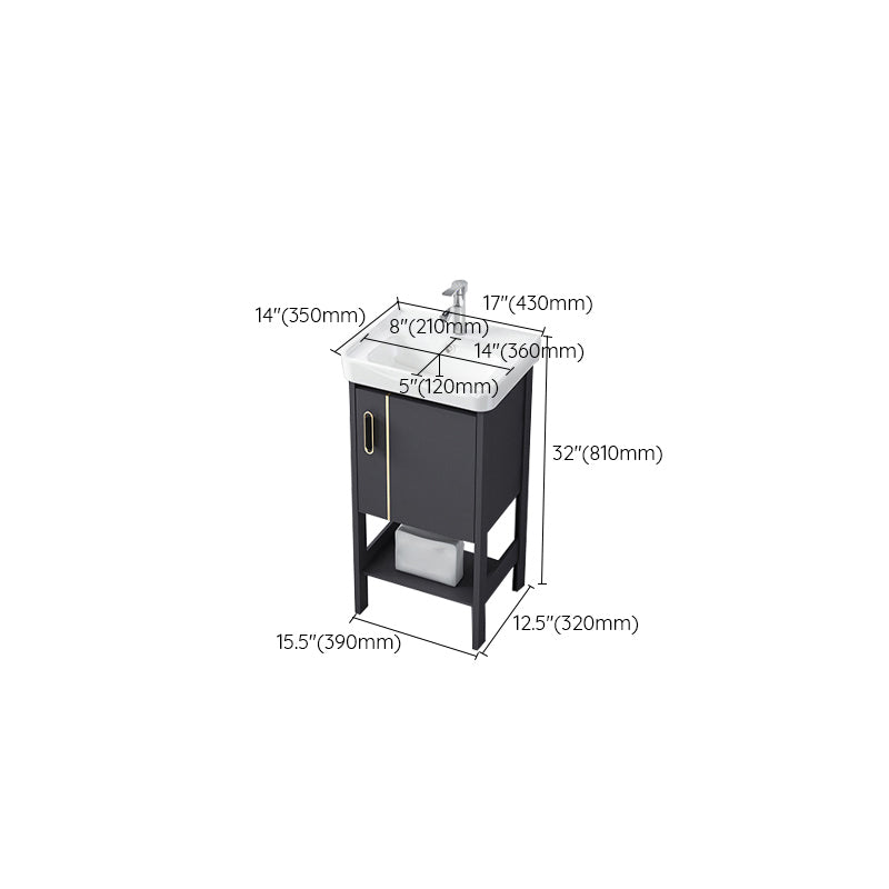 Single Sink Vanity Shelving Included Metal Frame 2 Doors Freestanding Modern Vanity