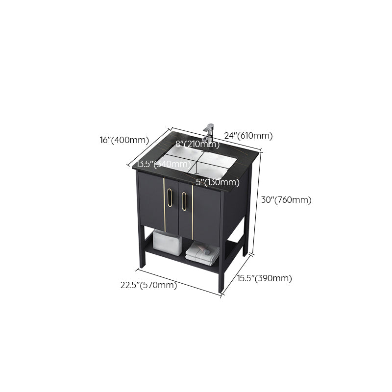 Single Sink Vanity Shelving Included Metal Frame 2 Doors Freestanding Modern Vanity