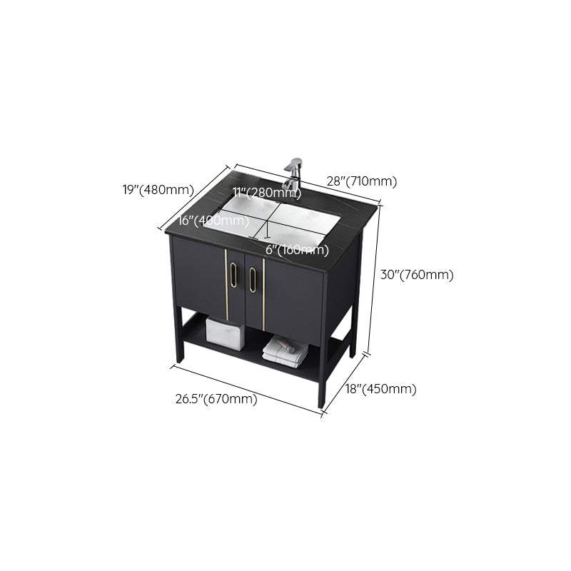 Single Sink Vanity Shelving Included Metal Frame 2 Doors Freestanding Modern Vanity