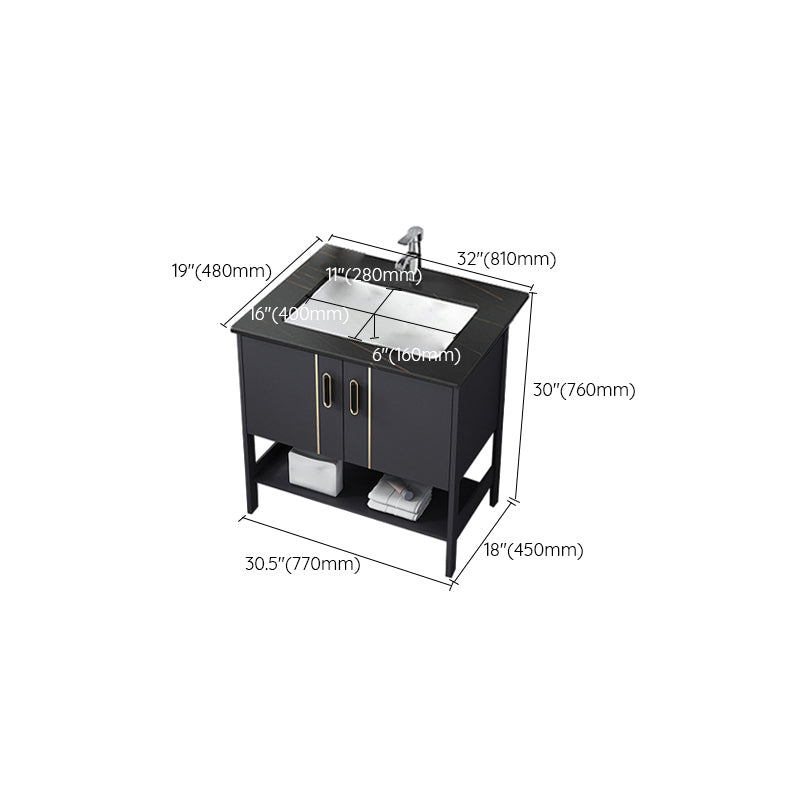 Single Sink Vanity Shelving Included Metal Frame 2 Doors Freestanding Modern Vanity