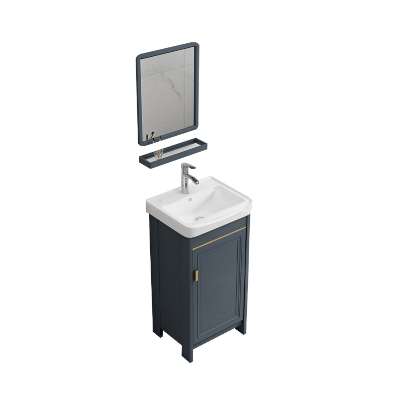 Freestanding Bath Vanity Blue Rectangle Mirror 2 Doors Bathroom Vanity with Single Sink