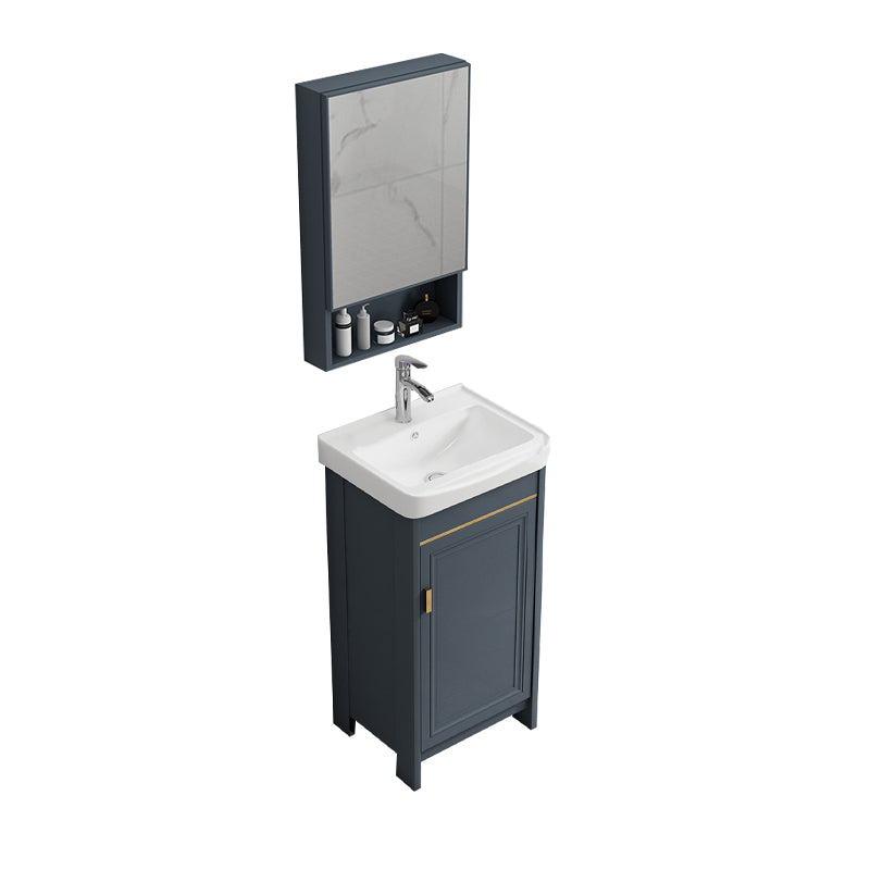Freestanding Bath Vanity Blue Rectangle Mirror 2 Doors Bathroom Vanity with Single Sink