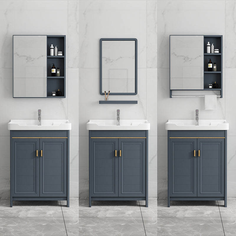 Freestanding Bath Vanity Blue Rectangle Mirror 2 Doors Bathroom Vanity with Single Sink