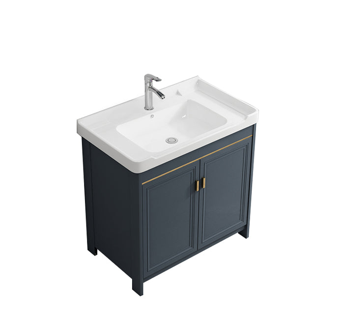 Freestanding Bath Vanity Blue Rectangle Mirror 2 Doors Bathroom Vanity with Single Sink