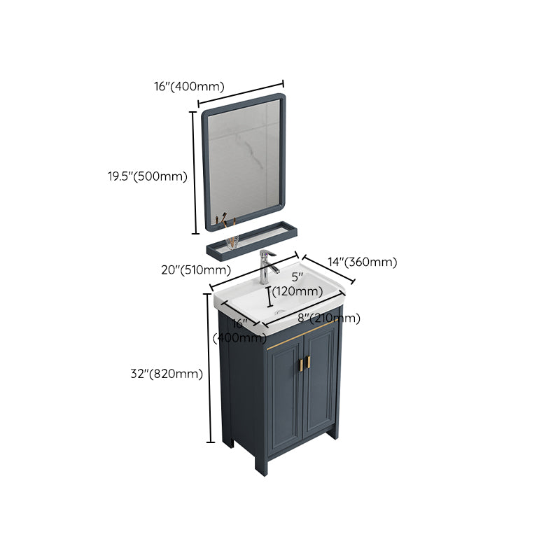Freestanding Bath Vanity Blue Rectangle Mirror 2 Doors Bathroom Vanity with Single Sink