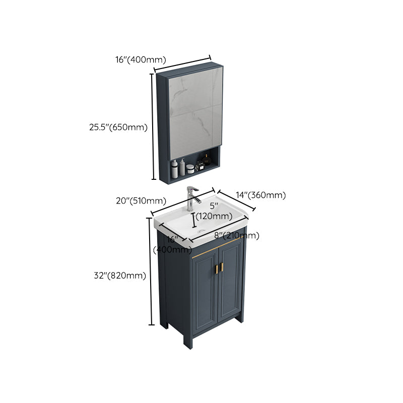 Freestanding Bath Vanity Blue Rectangle Mirror 2 Doors Bathroom Vanity with Single Sink