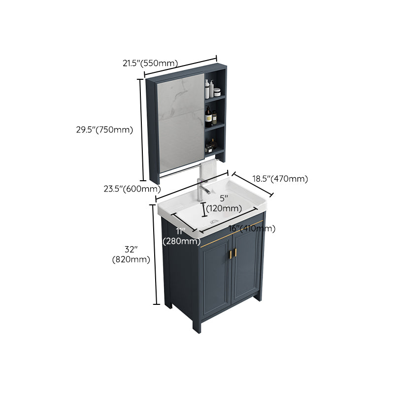 Freestanding Bath Vanity Blue Rectangle Mirror 2 Doors Bathroom Vanity with Single Sink