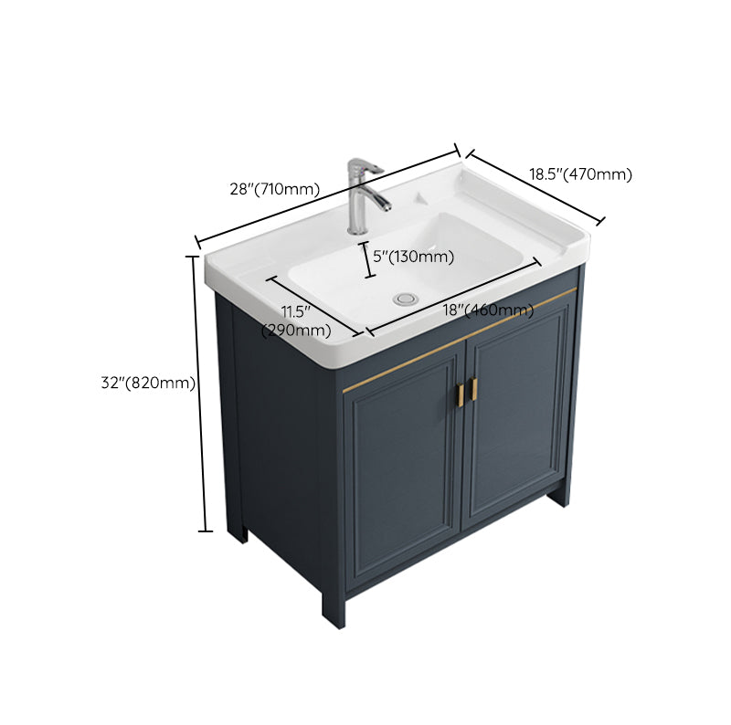 Freestanding Bath Vanity Blue Rectangle Mirror 2 Doors Bathroom Vanity with Single Sink