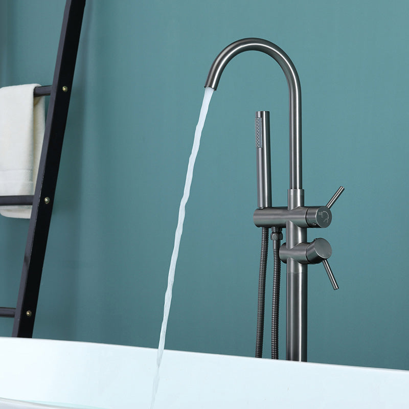 Contemporary Floor Mounted Metal Double Handle High Arc Floor Mount