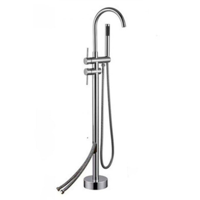 Contemporary Floor Mounted Metal Double Handle High Arc Floor Mount