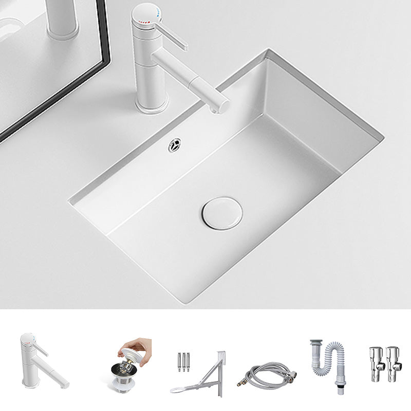 Modern Undermount Vanity Sink Porcelain with Faucet and Overflow Basin Sink