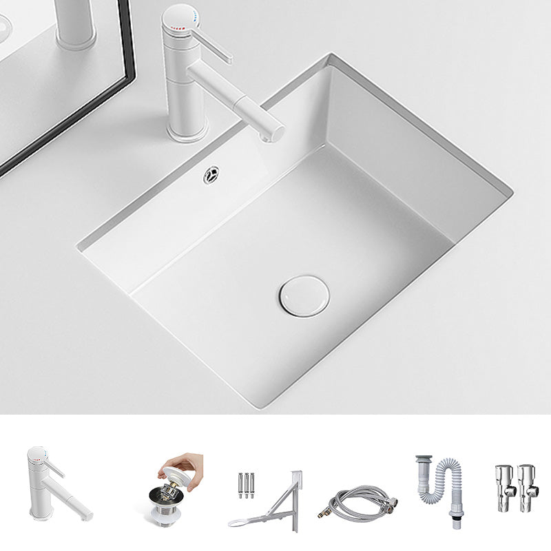 Modern Undermount Vanity Sink Porcelain with Faucet and Overflow Basin Sink