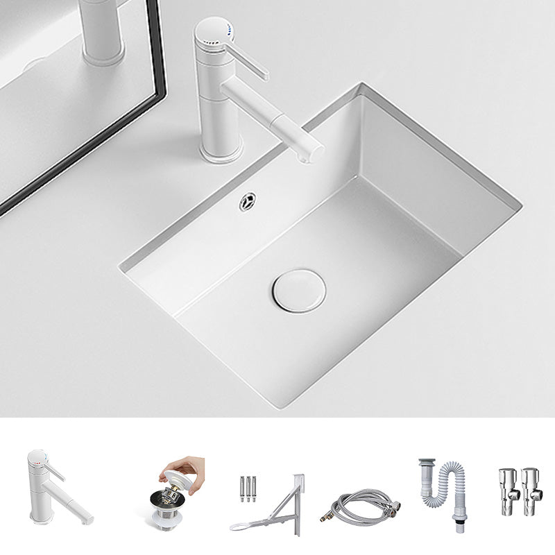 Modern Undermount Vanity Sink Porcelain with Faucet and Overflow Basin Sink