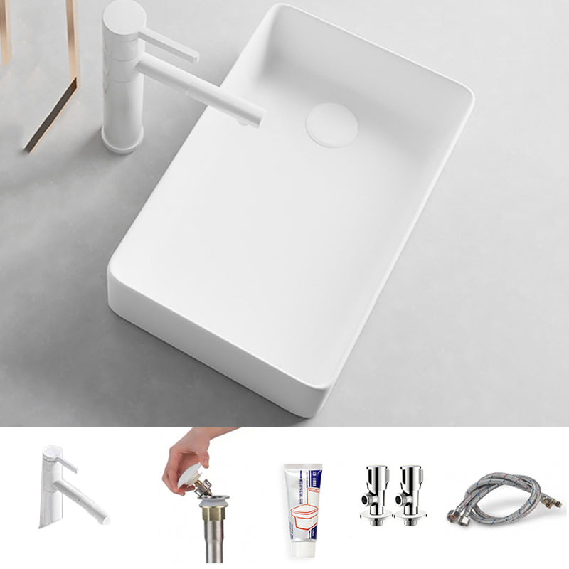 White Bathroom Sink Rectangular Porcelain Faucet Bathroom Sink with Overflow