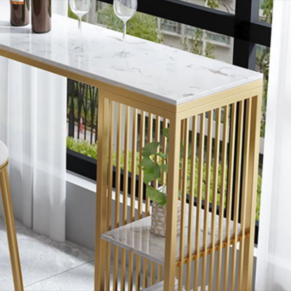 Modern Rectangle Bar Table Set 1/3 Pcs Black and Gold Metal Frame Bar Table and Stools