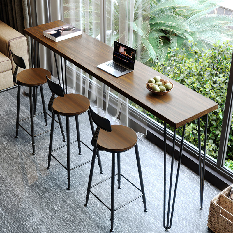 Rectangle Bar Pub Table Set 1/4 Pcs Solid Wood Top Bar Table and Iron Stools