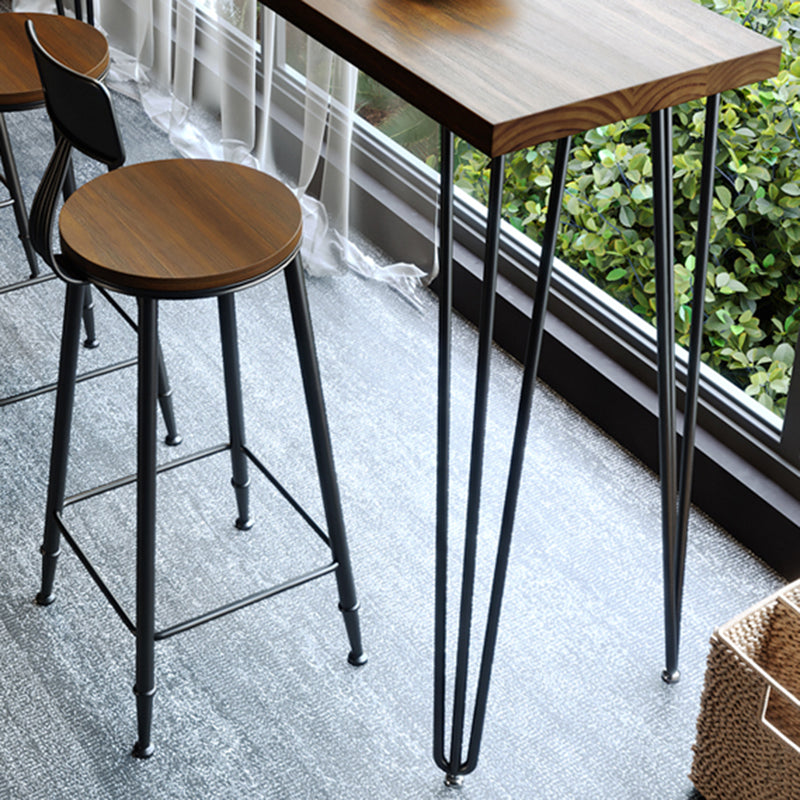 Rectangle Bar Pub Table Set 1/4 Pcs Solid Wood Top Bar Table and Iron Stools