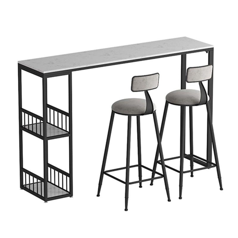 Glam Bar Pub Table Set 1/3 Pcs Stone Top Bar Table with Upholstered Stools