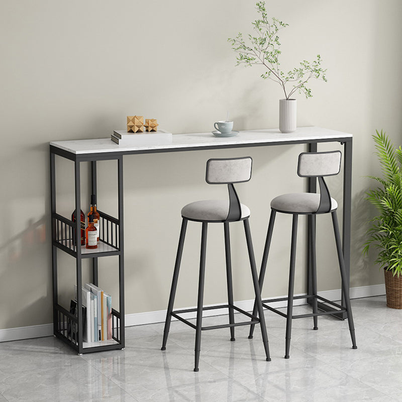 Glam Bar Pub Table Set 1/3 Pcs Stone Top Bar Table with Upholstered Stools