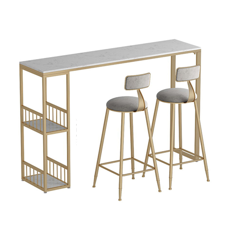 Glam Bar Pub Table Set 1/3 Pcs Stone Top Bar Table with Upholstered Stools