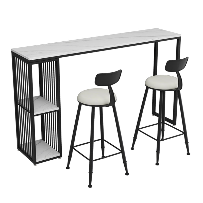 Stone Top Bar Table Set 1/3 Pcs Rectangle Bar Table and Upholstered Stools