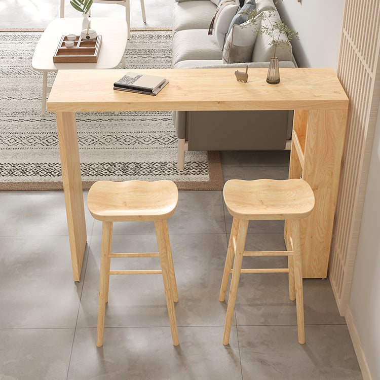 Glam Rectangle Bar Table Set 1/3 Pcs Natural Solid Wood Bar Table and Stools