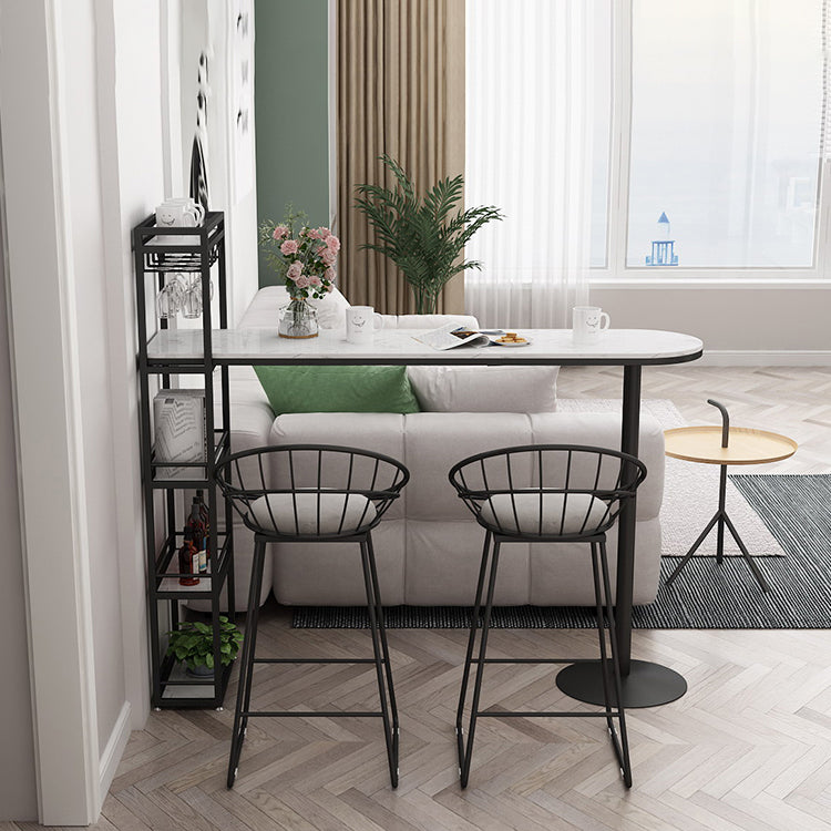 Modern Style Bar Table Set 1/3 Pieces Faux Marble Counter Table with Upholstered Stools