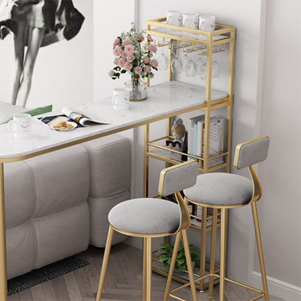 Modern Style Bar Table Set 1/3 Pieces Faux Marble Counter Table with Upholstered Stools