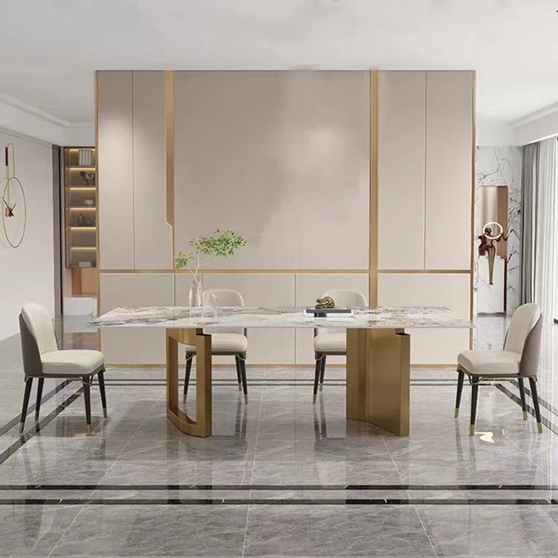 High Gloss Beige Dining Table Set 1/4/5 Pcs Dinette Set with Leather Chairs