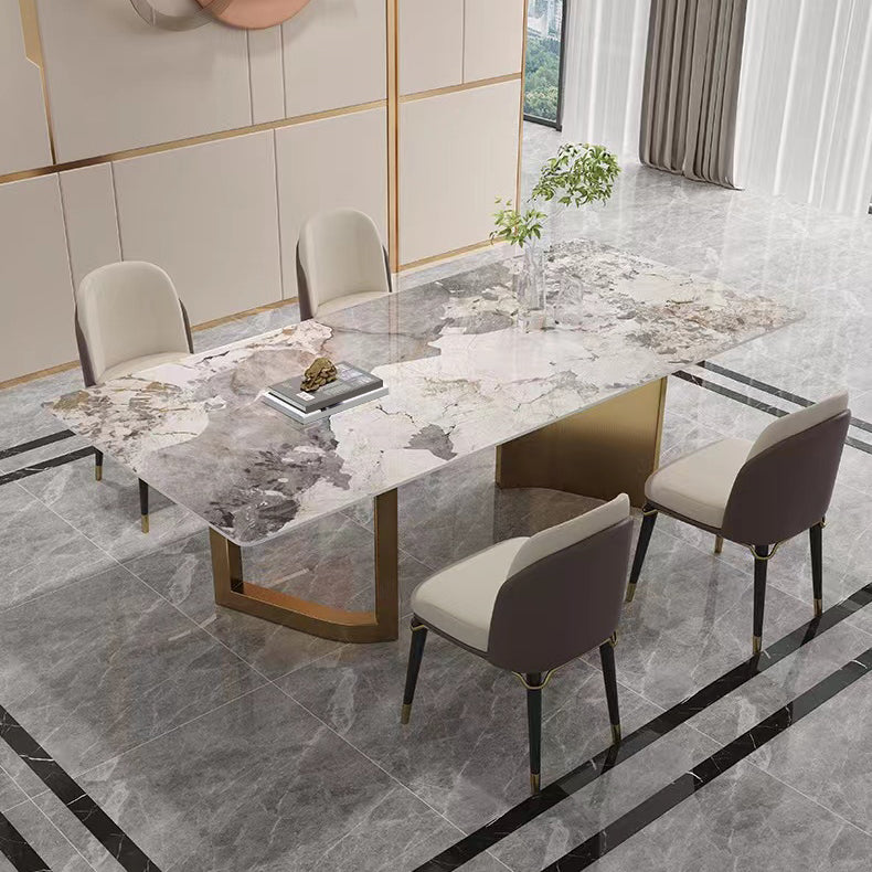 High Gloss Beige Dining Table Set 1/4/5 Pcs Dinette Set with Leather Chairs