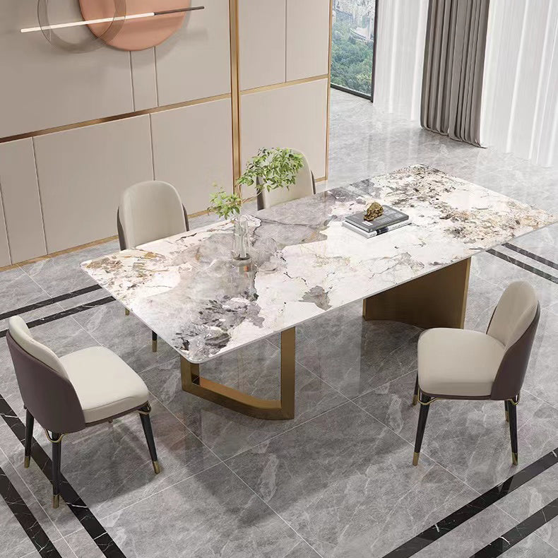 High Gloss Beige Dining Table Set 1/4/5 Pcs Dinette Set with Leather Chairs