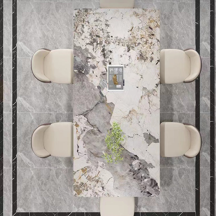 High Gloss Beige Dining Table Set 1/4/5 Pcs Dinette Set with Leather Chairs