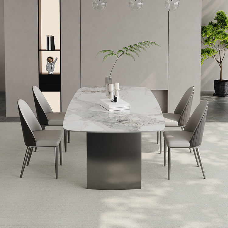 White Stone Dining Set with Padded Chairs 1/4/5/6 Pcs Modern Dinette Set