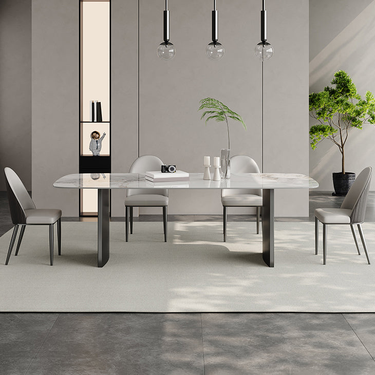 White Stone Dining Set with Padded Chairs 1/4/5/6 Pcs Modern Dinette Set