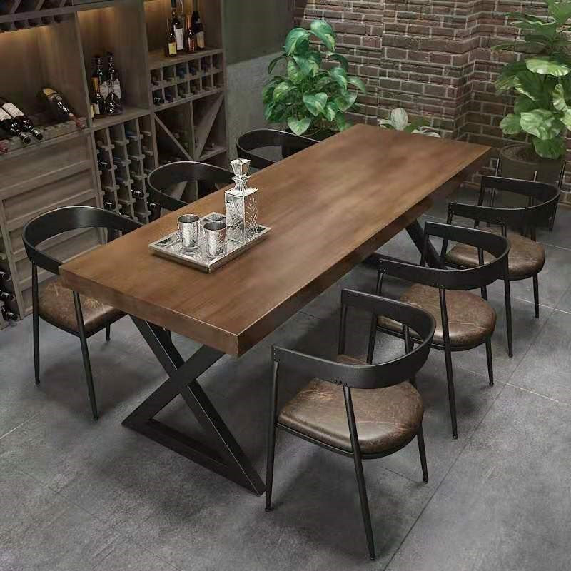 Industrial Rectangle Wood Dining Table 1/5/7 Pieces Dining Set for Cafe