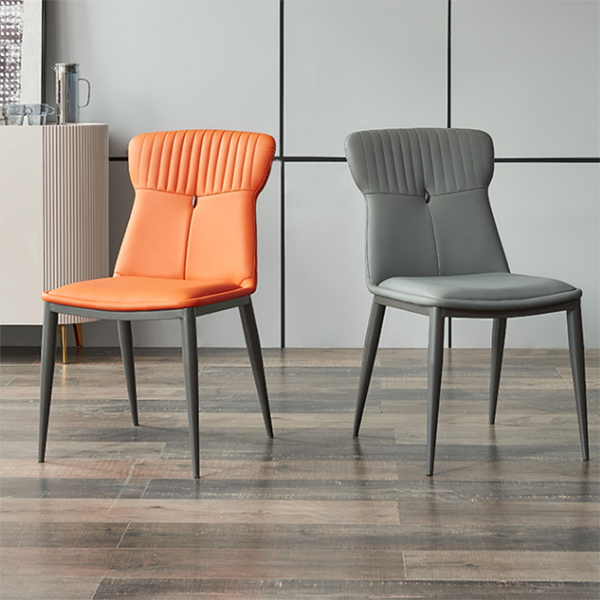 Modern Simple Side Chair Faux Leather Kitchen Dining Chair with Metal Base