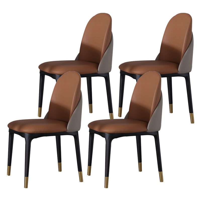 Modern Simple Side Chair Faux Leather Kitchen Dining Chairs with Wooden Base