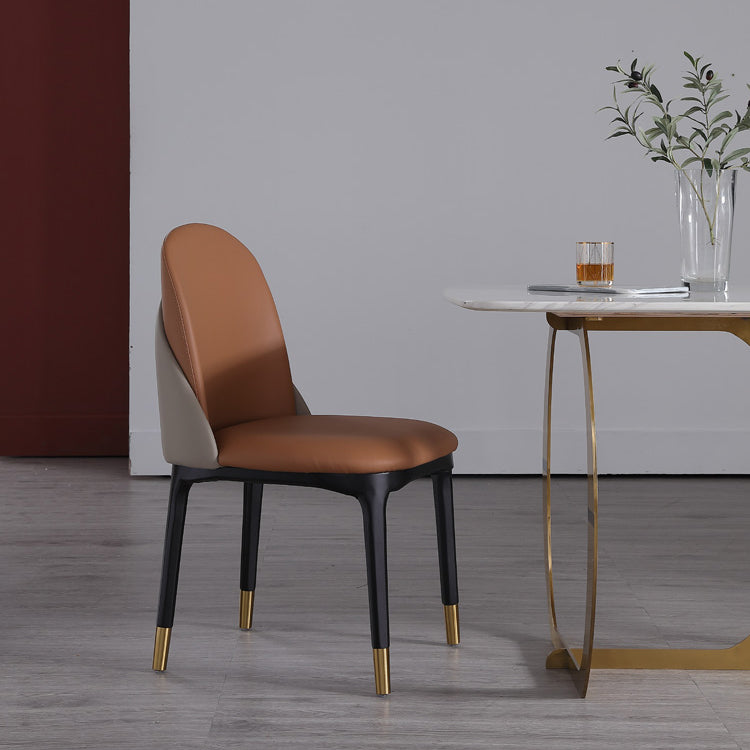 Modern Simple Side Chair Faux Leather Kitchen Dining Chairs with Wooden Base