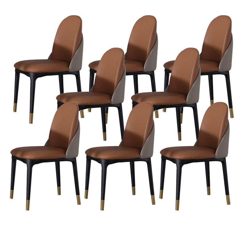 Modern Simple Side Chair Faux Leather Kitchen Dining Chairs with Wooden Base