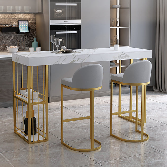 Glam Upholstered Dining Stool Low Back Bucket Bar Stool with Metal Base