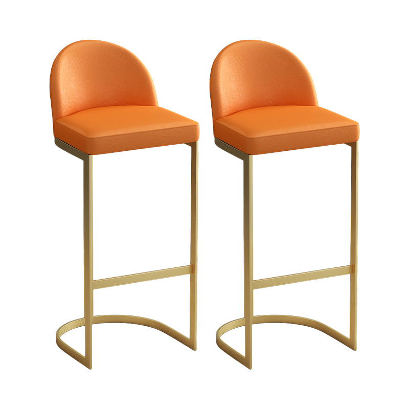 Glam Upholstered Dining Stool Low Back Bucket Bar Stool with Metal Base