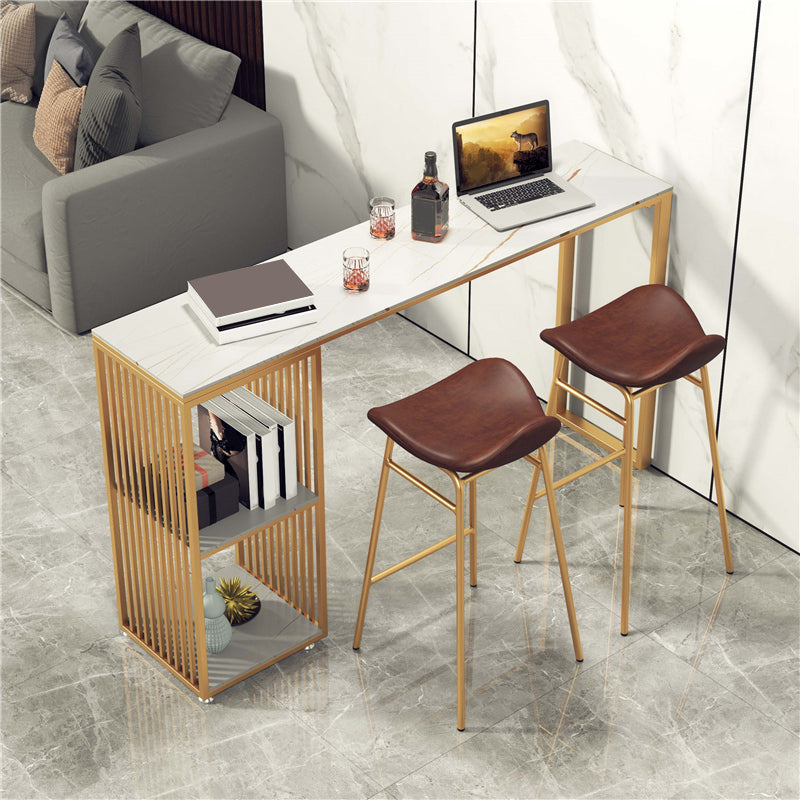 Faux Leather Bar Stools Glam Iron Backless Bar Stool with Footrest