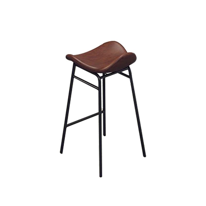 Faux Leather Bar Stools Glam Iron Backless Bar Stool with Footrest
