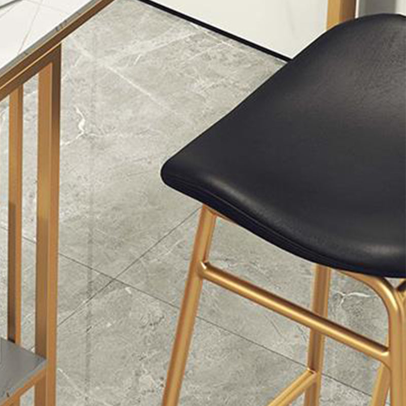 Faux Leather Bar Stools Glam Iron Backless Bar Stool with Footrest