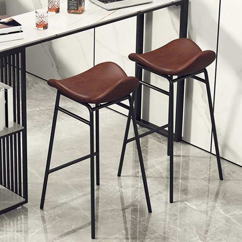 Faux Leather Bar Stools Glam Iron Backless Bar Stool with Footrest